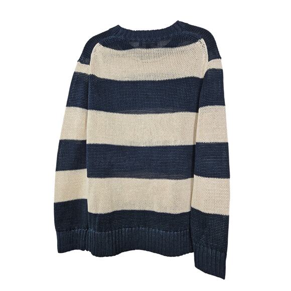 NEW Banana Republic XL Navy Striped Linen Relaxed Sweater Coastal Nautical - Picture 2 of 5